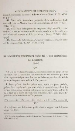 Sur la possibilité de représenter une fonction par une série trigonométrique.