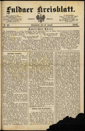 Erste Ausgabe vom Samstag, den 23. Januar 1886.