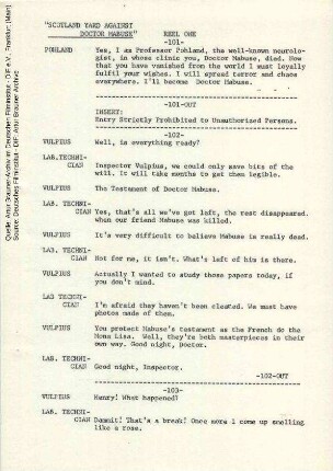 Englische Dialogliste (Auszug)