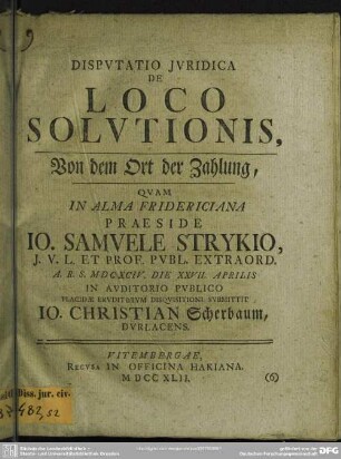 Disputatio Iuridica De Loco Solutionis