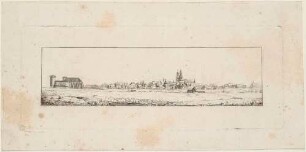 Panorama-Stadtansicht von Wittenberg (heute Sachsen-Anhalt) von Süden mit dem zerstörten Schloss links (als Kaserne ab 1815?)