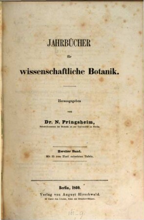 Jahrbücher für wissenschaftliche Botanik. 2. 1860