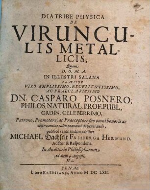 Diatribe Physica De Virunculis Metallicis