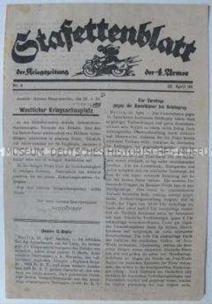 Mitteilungsblatt der "Kriegszeitung der 4. Armee" zur Kriegslage an der Westfront und zum Vorstoß gegen die Amerikaner