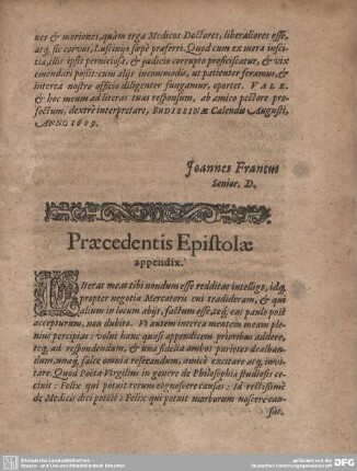 Praecedentis Epistolae appendix.