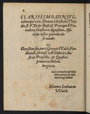 2, Clarissimo, Consultißimoque, Domino Christiano Tholdio, ...