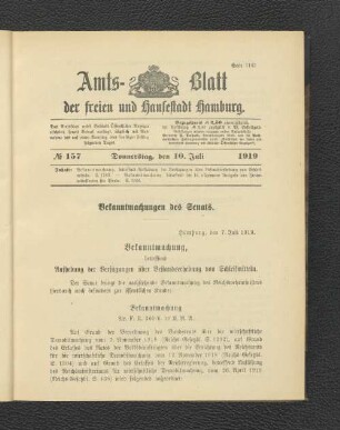 No.157, Donnerstag, den 10. Juli 1919