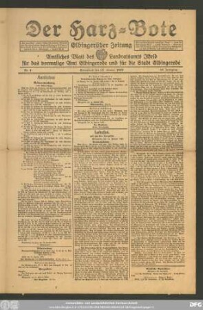 Der Harz-Bote : Elbingeröder Zeitung ; amtliches Blatt des Landratsamts Ilfeld für das vormalige Amt Elbingerode und für die Stadt Elbingerode
