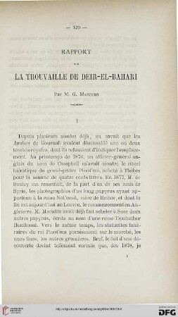 2.Ser. 2.1881: Rapport sur la trouvaille de Deir-el-Bahari
