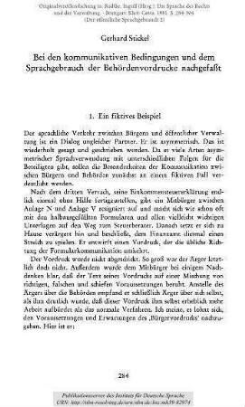 Bei den kommunikativen Bedingungen und dem Sprachgebrauch der Behördenvordrucke nachgefaßt