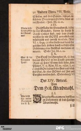 Der XIV. Articul. Von Dem Heil. Abendmahl.