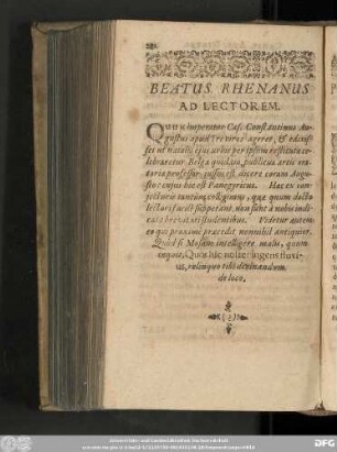 Beatus Rhenanus Ad Lectorem.
