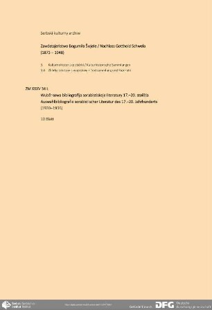 Auswahlbibliografie sorabistischer Literatur des 17. – 20. Jahrhunderts