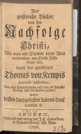 Vier geistreiche Bücher von der Nachfolge Christi