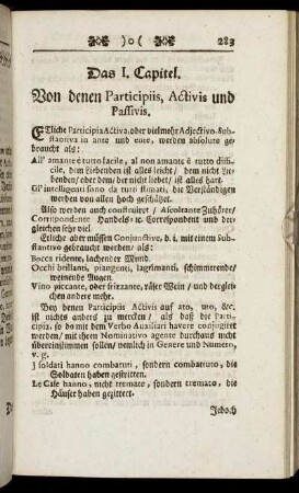 Das I. Capitel. Von denen Participiis, Activis und Passivis