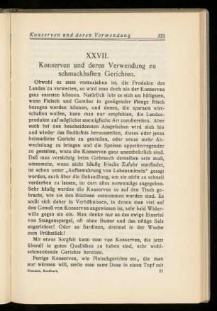 XXVII. Konserven und deren Verwendung zu schmackhaften Gerichten.