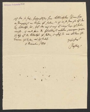Brief an Jacob Grimm, Wilhelm Grimm und Dorothea Grimm : 11.11.1830-18.03.1838