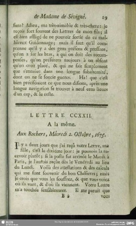 Lettre CCXXII. A la même. Aux Rochers, Mécredi 2. Octobre, 1675