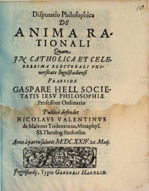 Disputatio Philosophica De Anima Rationali
