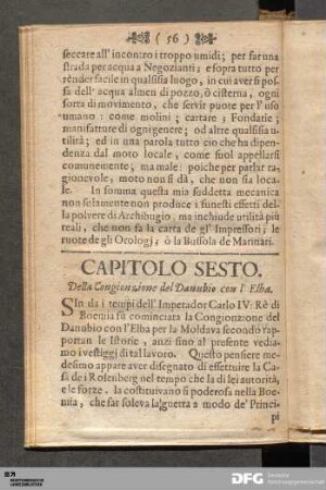 Capitolo Sesto. Della Congionzione del' Danubio con l' Elba.