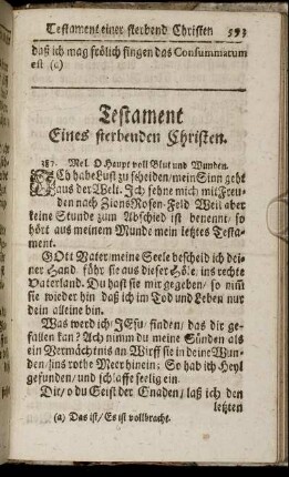 Testament Eines sterbenden Christen. - Himmels-Lieder.