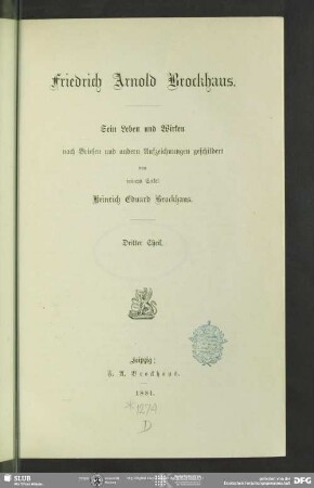3: Friedrich Arnold Brockhaus : sein Leben und Wirken nach Briefen und andern Aufzeichnungen geschildert