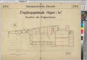 Empfangsgebäude [Bahnhof] Hagen: Grundriß Erdgeschoß, M.~1:200 Stnr.: 13, Hge, Bunr.: 18, Blnr.: 18