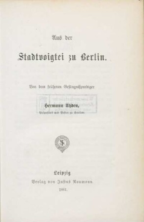 Aus der Stadtvoigtei zu Berlin