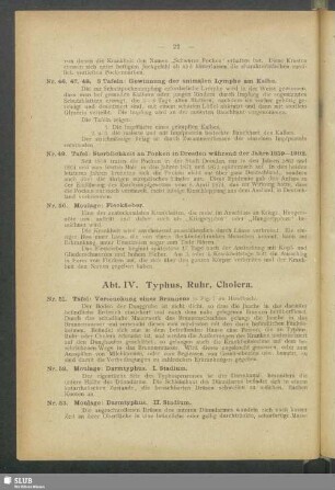 Abt. IV. Typhus, Ruhr, Cholera
