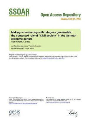 Making volunteering with refugees governable: the contested role of "Civil society" in the German welcome culture