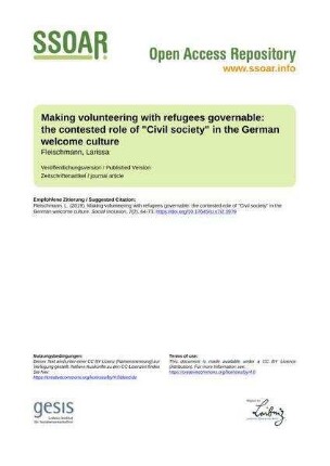 Making volunteering with refugees governable: the contested role of "Civil society" in the German welcome culture