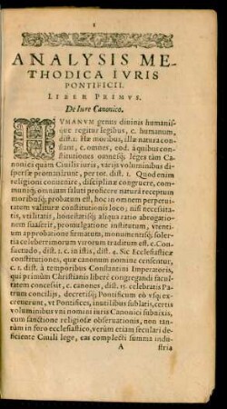 Analysis Methodica Iuris Pontificii. Liber Primus.