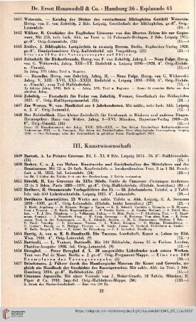 III. Kunstwissenschaft (Nr. 1649-1768)