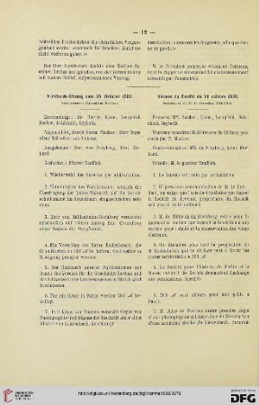 Vorstands-Sitzung vom 30. Oktober 1902 / Séance du Comité du 30 octobre 1902