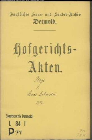Plage, Oberstleutnant gegen Stadt Detmold und Krosmann zu Detmold - Herausgabe deponierter Gelder