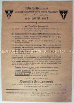 Propagandaflugblatt zu den Aufgaben der NS-Frauenschaft