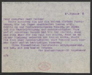 Brief an Bernhard Sekles : 17.01.1918