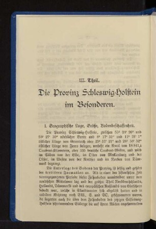 III. Theil. Die Provinz Schleswig-Holstein im Besonderen.