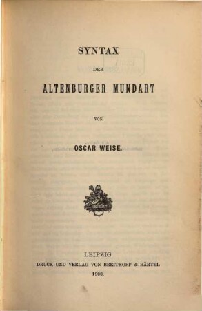 Syntax der Altenburger Mundart