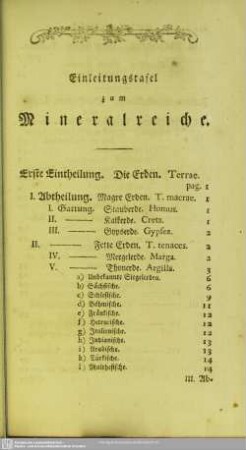 Einleitungstafel zum Mineralreiche