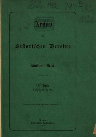 Archiv des Historischen Vereins des Kantons Bern, 9,2. 1877