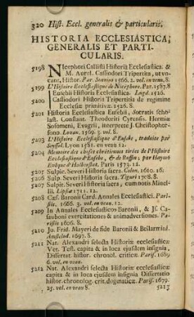320-432, Historia Ecclesiastica; Generalis et Particularis