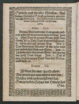 Sprüche und die aller schönsten/ Auß heiliger Göttlicher Schrifft zu sammen gebracht ...