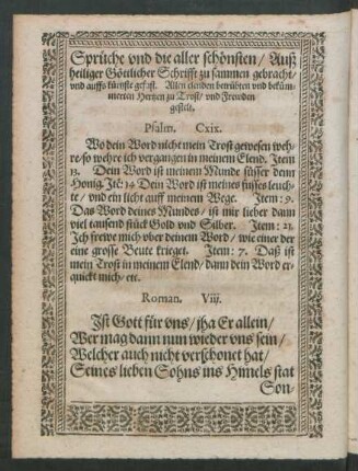 Sprüche und die aller schönsten/ Auß heiliger Göttlicher Schrifft zu sammen gebracht ...