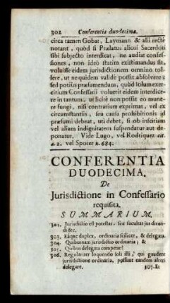 Conferentia Duodecima. De Jurisdictione in Confessario requisita