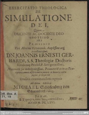 Exercitatio theologica de simulatione Dei