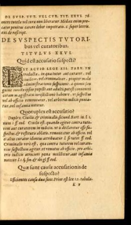 De Suspectis Tutoribus vel curatoribus. Titulus XXVI.