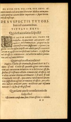 De Suspectis Tutoribus vel curatoribus. Titulus XXVI.