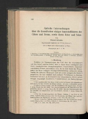 Optische Untersuchungen über die Konstitution einiger Sauerstoffsäuren des Chlors und Broms, sowie deren Ester Salze