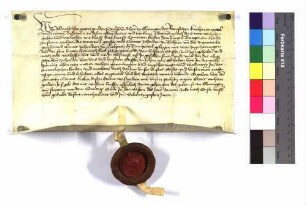 Lehenbrief des Propsts Albrecht I. von Ellwangen für Konrad Keck den Jungen, Sohn des Heinrich Keck, über zwei Drittel des Zehnten zu Talheim und Matheshörlebach
